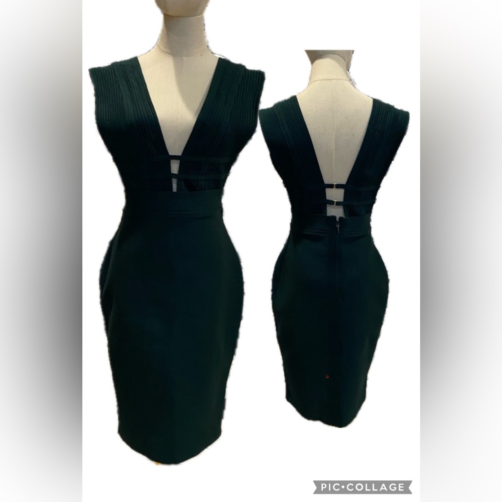 PLUNGE NECK BANDAGE DRESS Forest green holiday fitted dress. NWOT. XL
